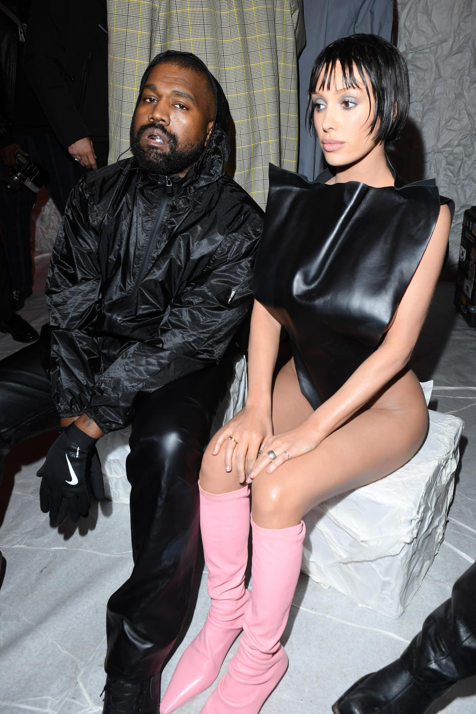 Kanye West and Bianca Censori attend the Marni Fall/Winter 2024 Fashion Show during the Milan Fashion Week – Womenswear Fall/Winter 2024-2025 on February 23, 2024 in Milan, Italy.