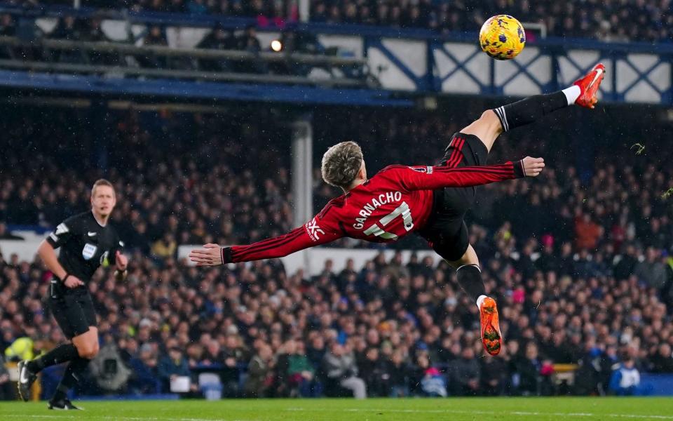 Alejandro Garnacho scores one of the great Premier League goals with his overhead scissors kick against Everton in November