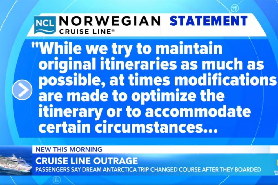 The cruise line provided the following statement. ABC