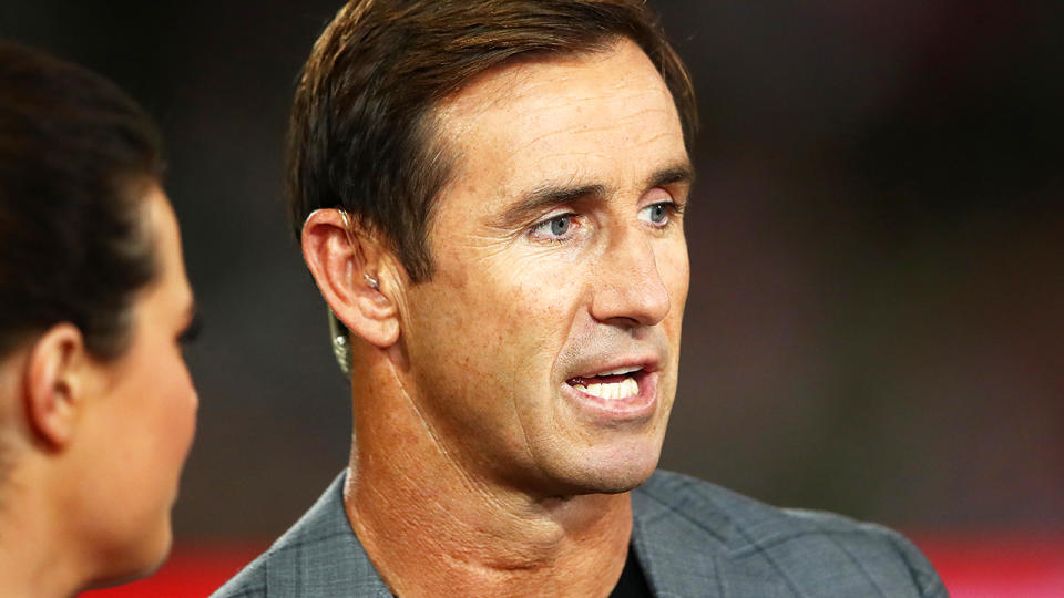 Andrew Johns, pictured here before an NRL match in 2019.