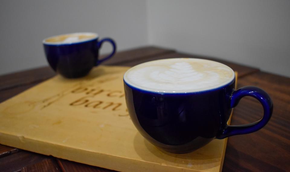 Birch and Banyan in Hartland's Pumpkin Pie Latte (front) and S'mores Mocha.