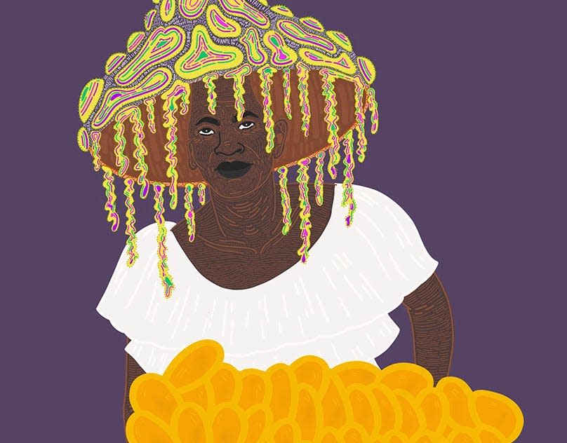 The "Mushroom Head Series" by Burlington artist Raphaella "Raph" Brice combines Haitian art with psychedelia.
