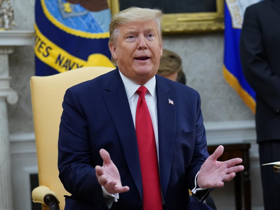 U.S. President Donald Trump speaks during a meeting with Guatemala's President Jimmy Morales in the Oval Office of the White House in Washington, U.S., December 17, 2019. REUTERS/Kevin Lamarque