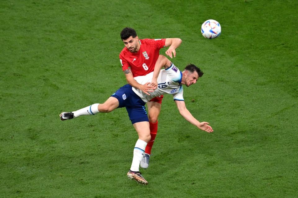 Mason Mount competes for a header with Saeid Ezatolahi (Getty)