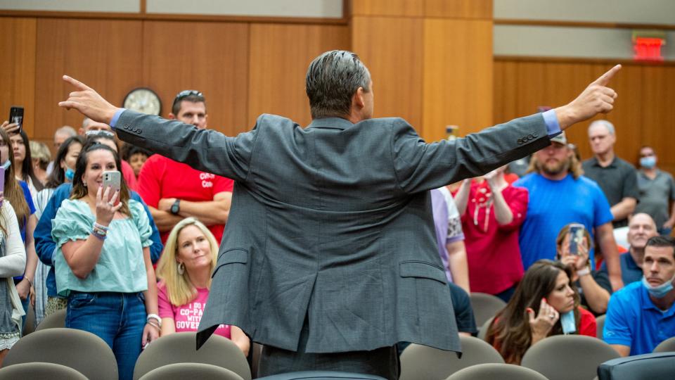 Reverend Tony Spell took over the state building room where BESE was meeting and spoke to those attending Wednesday, August 18, 2021.