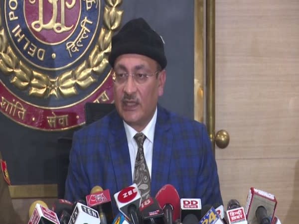 Commissioner of Police, Intelligence, Delhi Police, Dependra Pathak speaking to reporters at a press conference in New Delhi on Sunday [Photo/ANI]