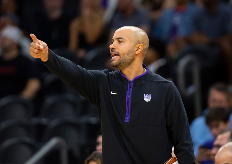 Sacramento Kings assistant coach Jordi Fernandez against the Phoenix Suns during a preseason game at Footprint Center in Phoenix on Oct. 12, 2022.