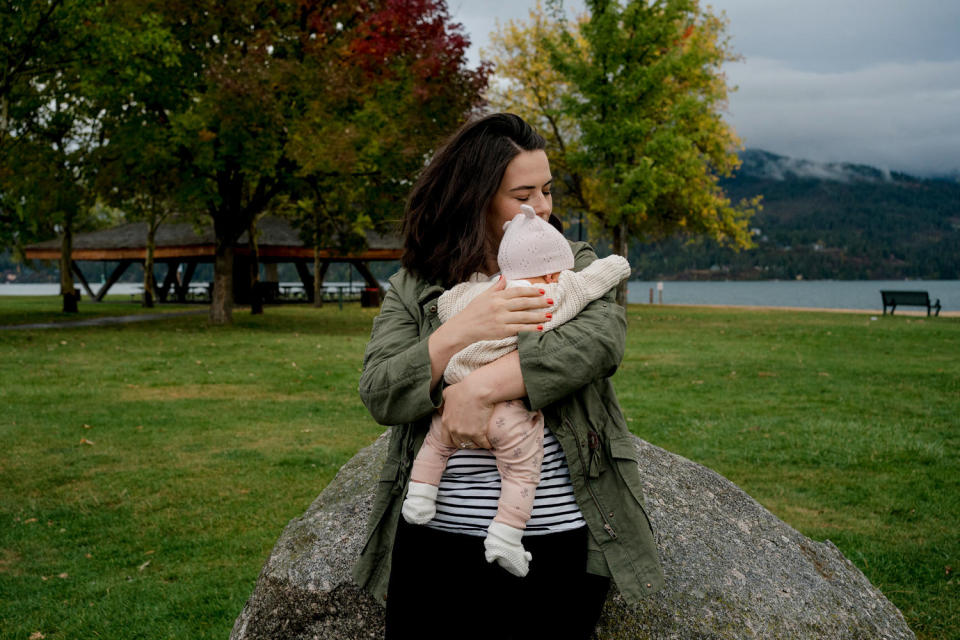 Image: Laura Olin and her newborn daughter in Sandpoint, Idaho, on Sept. 26. (Margaret Albaugh for NBC News)