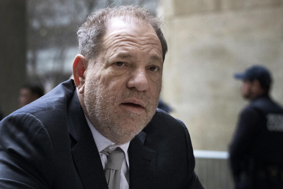 Harvey Weinstein arrives at a Manhattan courthouse for jury selection in his rape trial, Monday, Jan. 13, 2020, in New York. (AP Photo/Mark Lennihan)