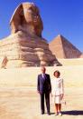 <p>Queen Sofia and King Juan Carlos posed in front of the Sphinx during their official visit to Egypt.</p>