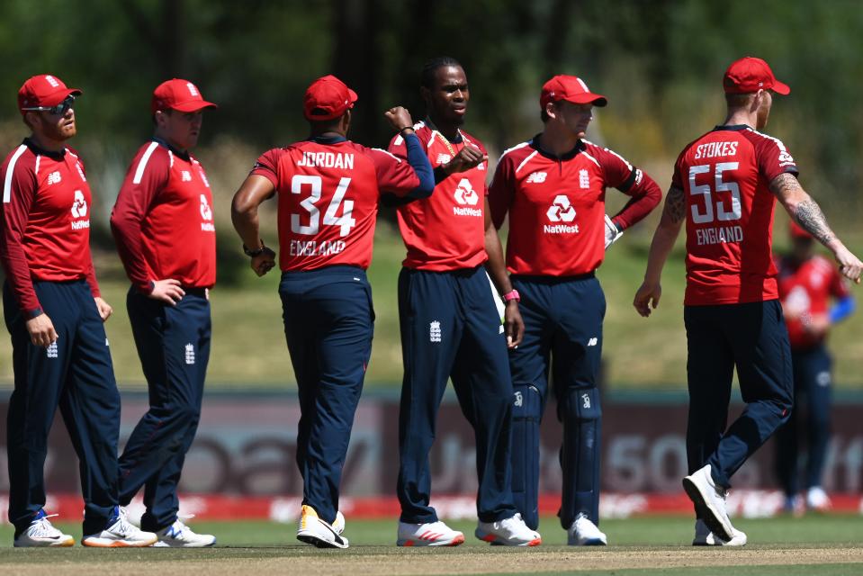 England celebrate after Jofra Archer dismissed Temba Bavuma (Getty Images)