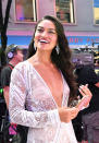 <p>The Victoria’s Secret darling absolutely stunned in a glittering silver jumpsuit with a low-cut neckline and long sleeves. The daring design was completely sheer with 27-year-old Shanina covering up in a high-waisted pair of nude knickers underneath the gossamer fabric.<br>Photo: Getty </p>