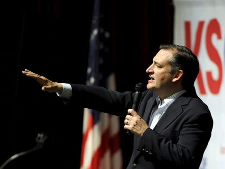 U.S. Republican presidential candidate Senator Ted Cruz speaks at the Kansas Republican Caucus at the Century II Performing Arts and Convention Center in Wichita, Kansas March 5, 2016. REUTERS/Dave Kaup