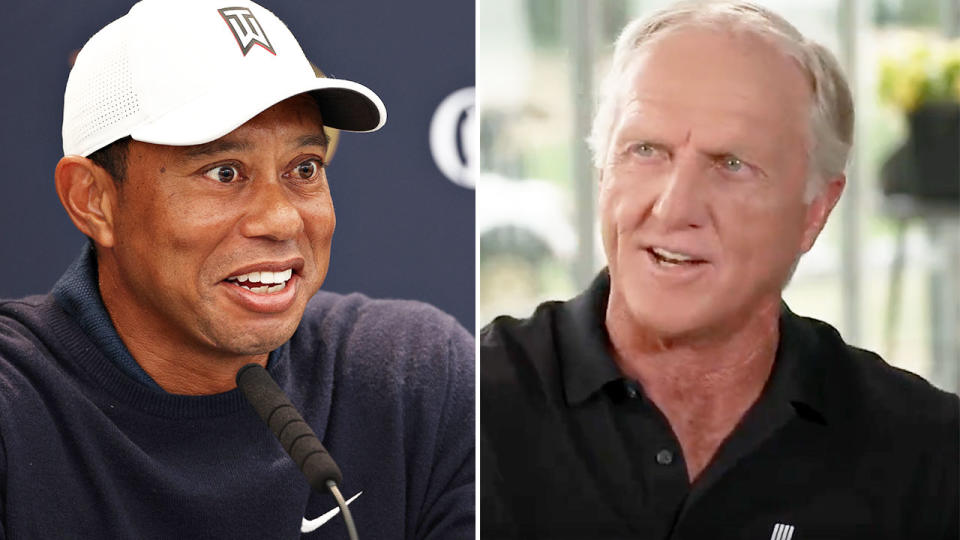 Greg Norman has confirmed that Tiger Woods turned down an offer in the region of $700-800 million to join LIV Golf. Pic: Getty/Fox News