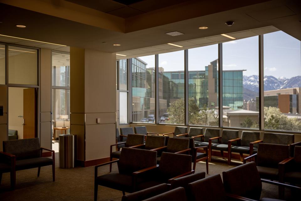 A waiting room in the Cleone Peterson Eccles Center for Breast Health at the new Kathryn F. Kirk Center for Comprehensive Cancer Care and Women’s Cancers at Huntsman Cancer Institute in Salt Lake City is pictured on Monday, May 8, 2023. | Spenser Heaps, Deseret News