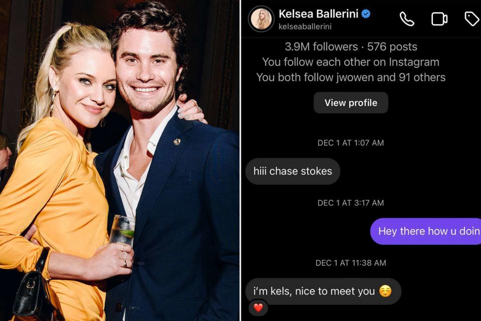 <p>Kelsea Ballerini/Instagram; Nina Westervelt/Variety via Getty </p> Kelsea Ballerini shares the first DM she sent to Chase Stokes.