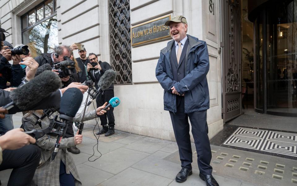 Alan Bates speaks to the press after the inquiry hearing