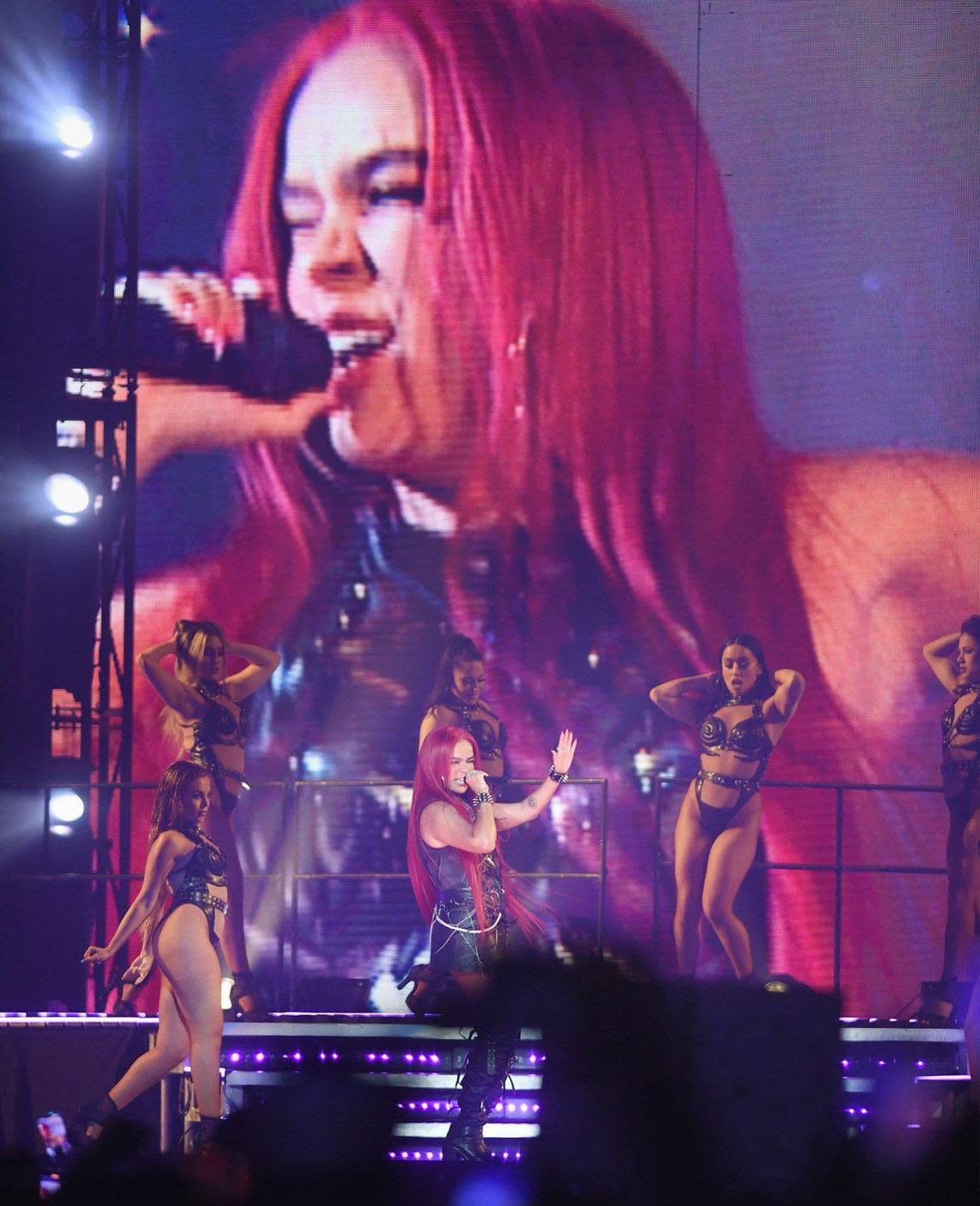 Karol G performs, bringing her Strip Love Tour to a packed house at the Save Mart Center Tuesday, Oct. 25, 2022 in Fresno.