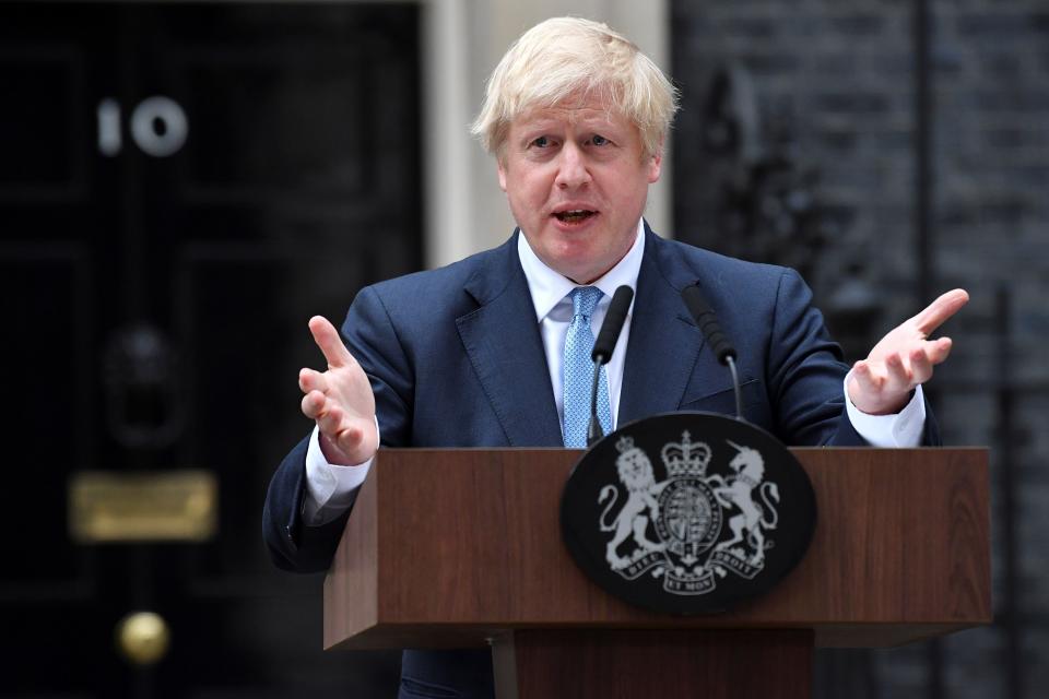 Britain's Prime Minister Boris Johnson delivers a statement outside 10 Downing Street in central London on September 2, 2019. - Prime Minister Boris Johnson chaired an emergency cabinet meeting Monday on the eve of a showdown with parliament over Brexit, amid growing speculation he could call an early election to ensure Britain leaves the European Union next month. (Photo by Ben STANSALL / AFP)        (Photo credit should read BEN STANSALL/AFP via Getty Images)