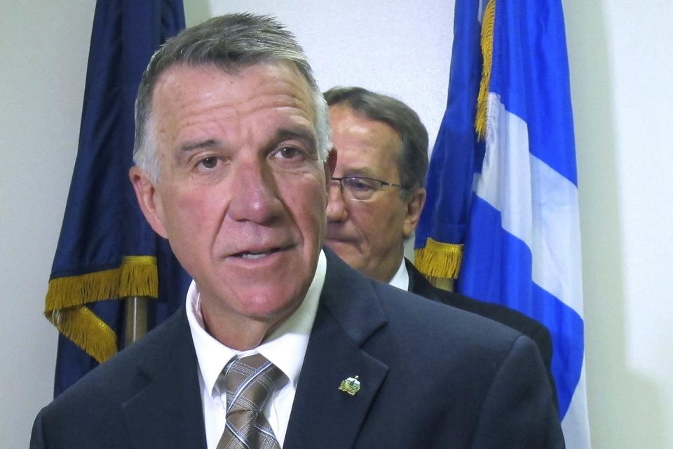 FILE - In this Sept. 26, 2019, file photo, Republican Gov. Phil Scott speaks at a news conference in Essex Junction, Vt. Scott is running for reelection as governor of Vermont. (AP Photo/Wilson Ring, File)