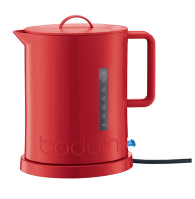 Made of cherry red, BPA-free plastic, this clever kettle knows to power off if thereâ€™s no water in its chamber. Ibis Electric Water Kettle, $49.95, bodumusa.com