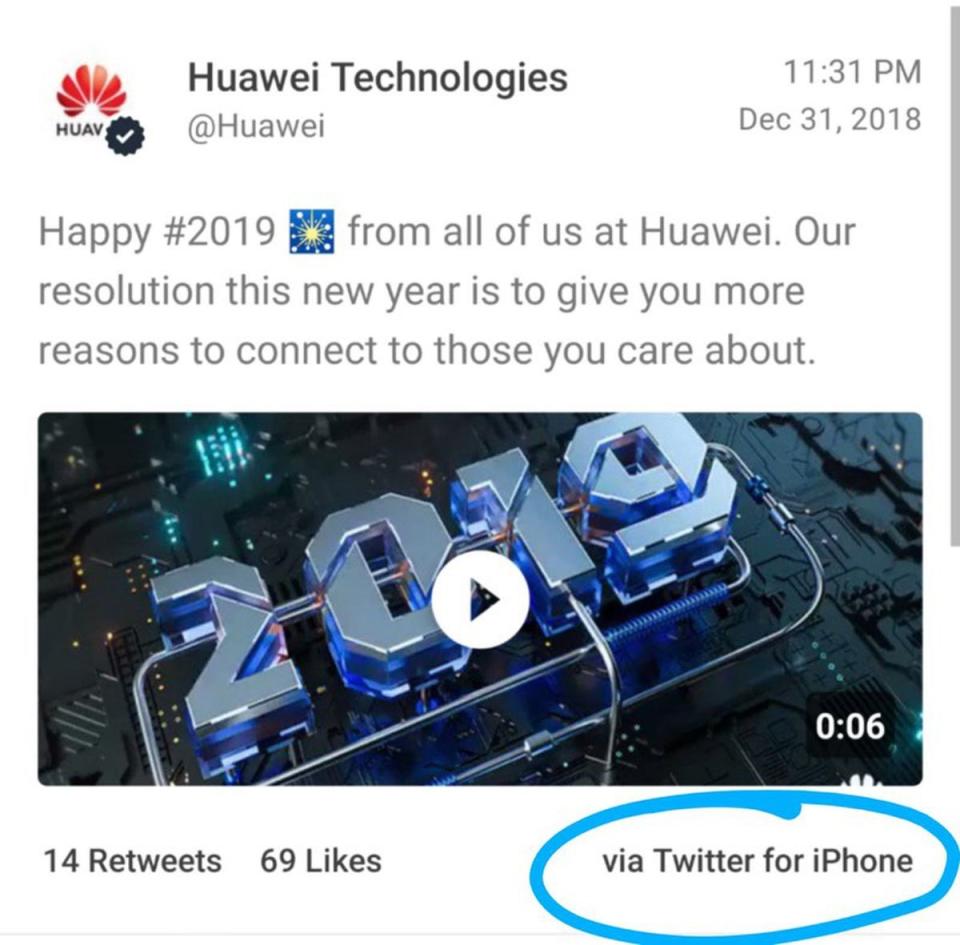 Huawei Twitter for iPhone tweet (Marques Brownlee / Twitter)