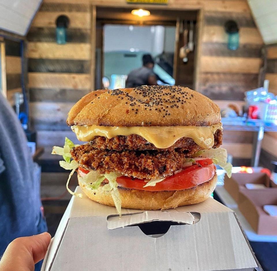 The eggplant sandwich from The Bus at Salinger’s Orchard in Brewster.