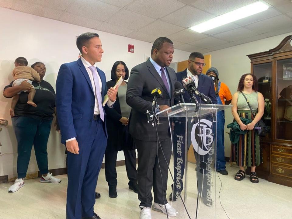 Loved ones and supporters of Jada Johnson gathered at a press conference Friday, April 7, 2023, as Johnson's family's legal team announced a federal lawsuit in her death. Johnson, 22, was fatally shot by Fayetteville police July 1, 2022, in her grandfather's home.