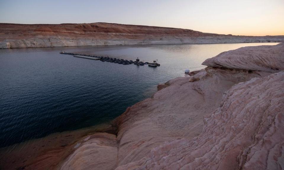 A shrinking channel is seen from the Antelope Point boat launch ramp at Lake Powell