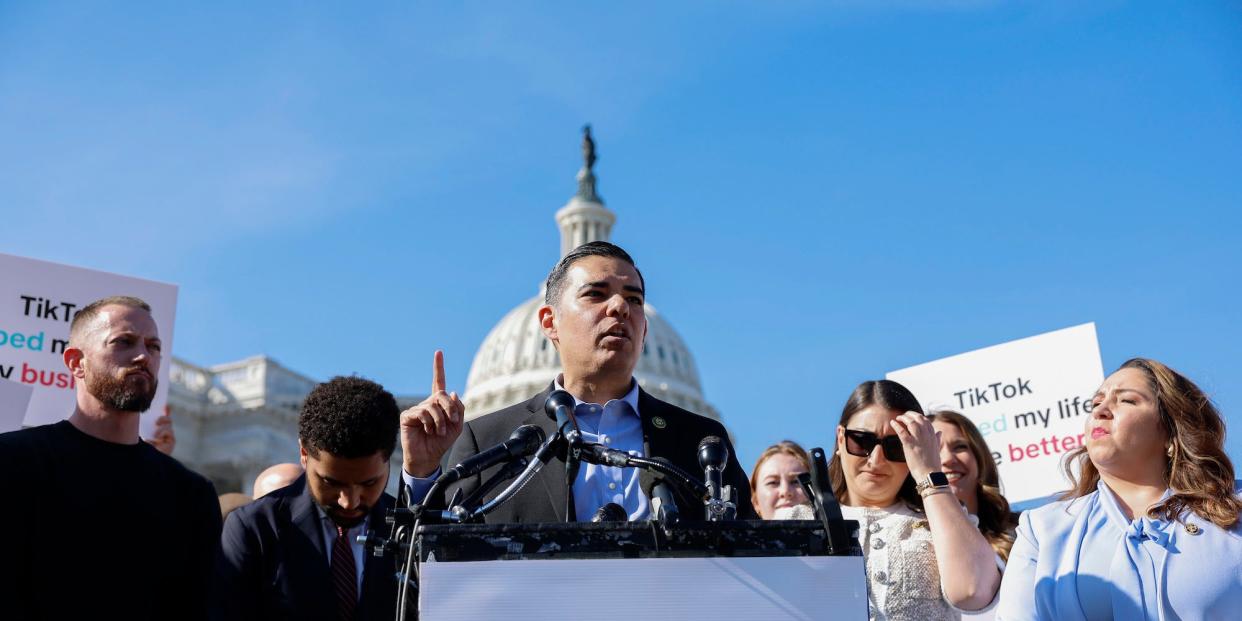 Rep. Robert Garcia, along with fellow Democratic Reps. Maxwell Frost and Delia Ramirez, spoke out against the TikTok bill at a Tuesday press conference.