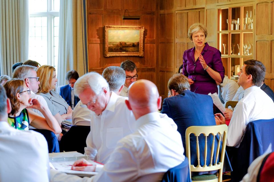 Theresa May speaks during a cabinet meeting at Chequers (PA Images)