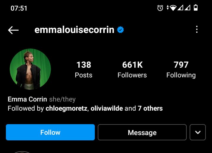 Emma Corrin has changed their pronouns to she/they. (Instagram)