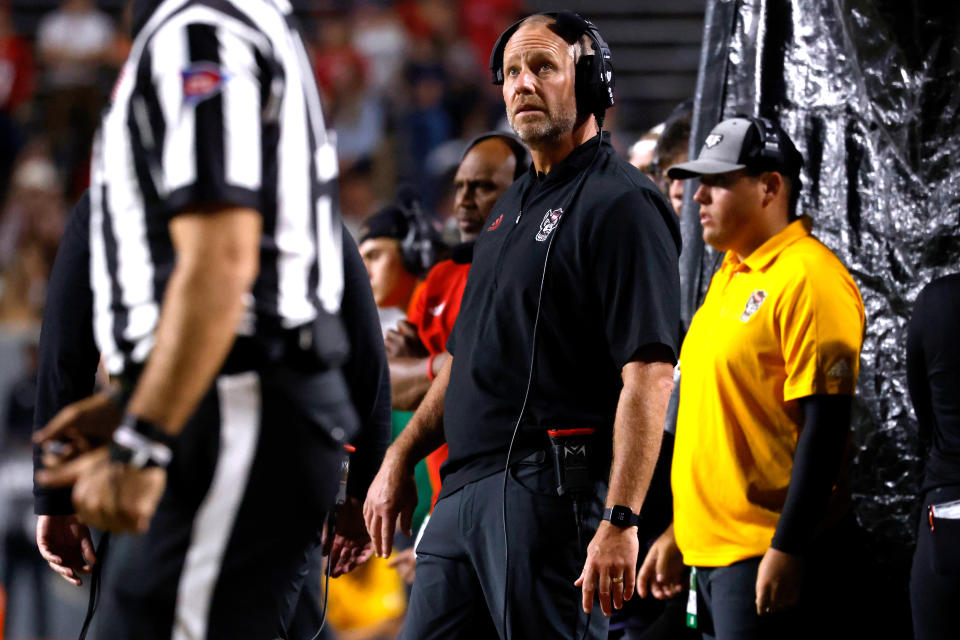 North Carolina State head coach Dave Doeren has his team ranked 10th and facing a huge matchup at No. 5 Clemson on Saturday. (Photo by Lance King/Getty Images)