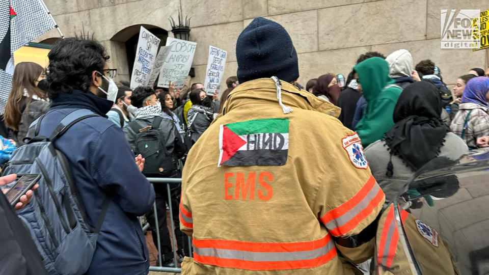 Pro-Palestine protestors demonstrate outside of Columbia University’s campus in New York City