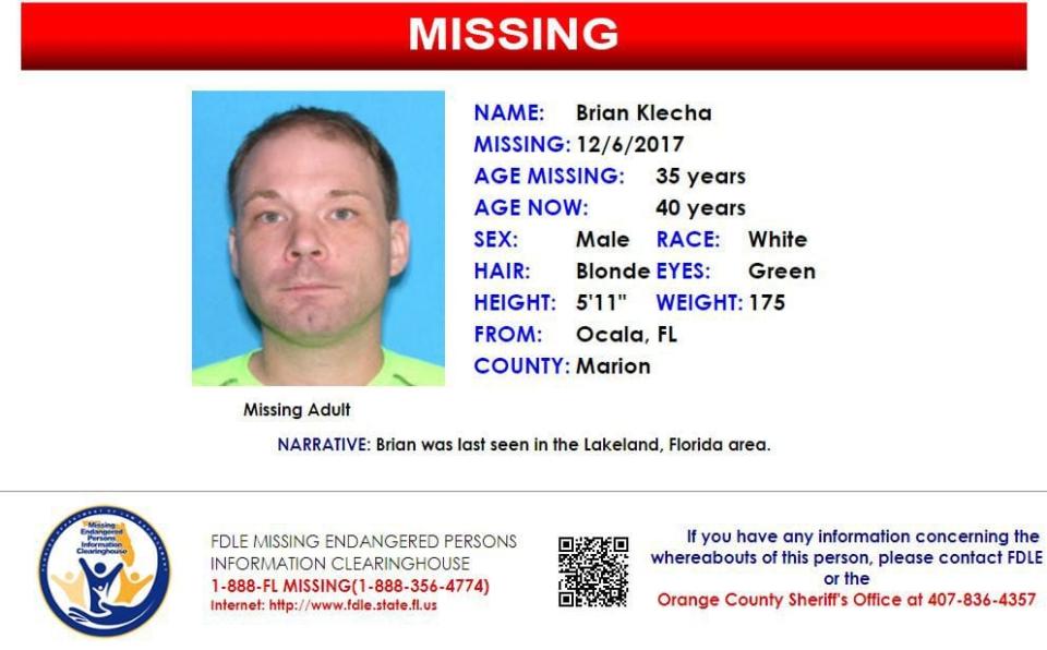 Brian Klecha was last seen near Lakeland on Dec. 6, 2017.