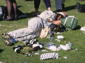 This gent went for the more subtle look in 1996 - the bucket hat, esky and joggers look.