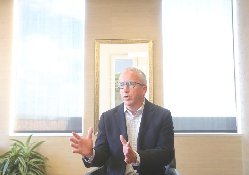 FirstEnergy CEO Steven Strah talks about the future of the company on Thursday in Akron.