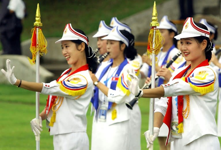 North Korean cheer learders perform during the welcoming ceremony for the 2003 World Students Games in Daegu, South Korea