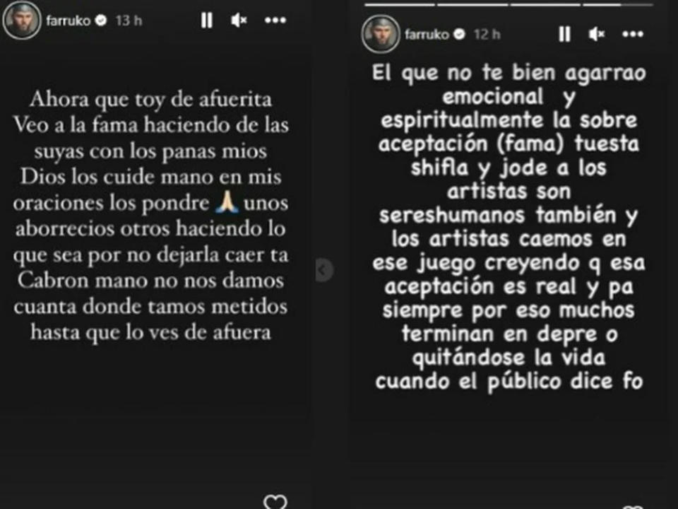 El puertorriqueño Farruko fue parte de la polémica protagonizada por Bad Bunny y compartió estos mensajes en sus redes sociales (IG @farruko).