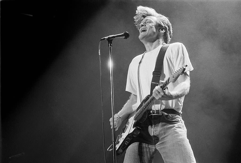 Bryan Adams, vocal-guitar, performs at the Ahoy hal in Rotterdam, Netherlands on 13th November 1991