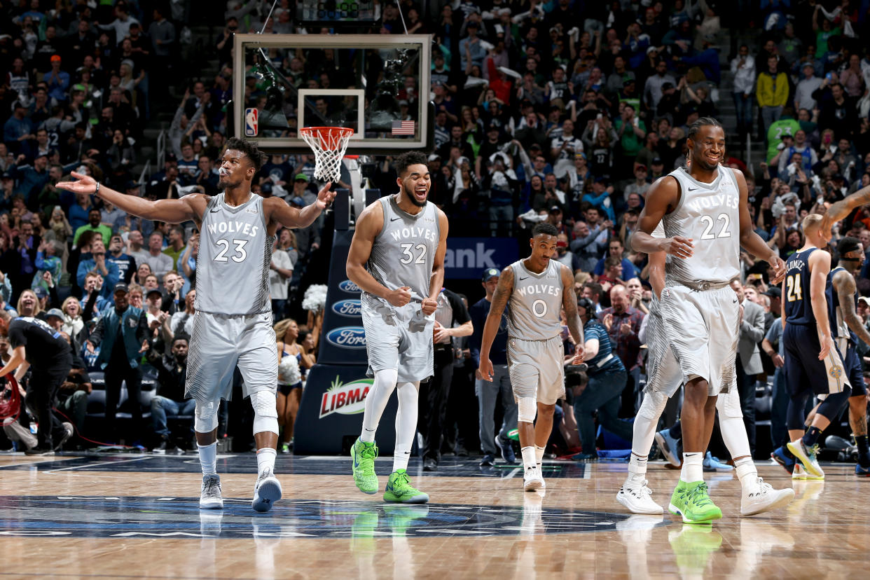 Jimmy Butler, Karl-Anthony Towns, Jeff Teague, Andrew Wiggins and the rest of the Minnesota Timberwolves are playoff-bound. (Getty)