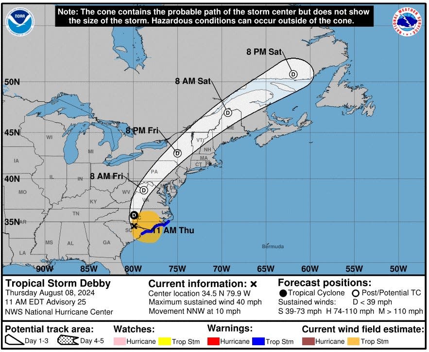 Debby expected to become a tropical depression Thursday afternoon.