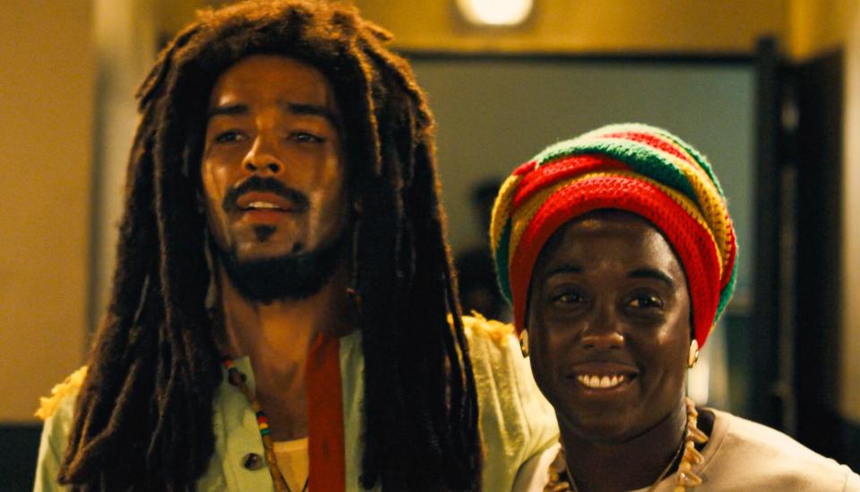 USA. Kingsley Ben-Adir and Lashana Lynch  in a scene from  (C)Paramount Pictures new film : Bob Marley: One Love (2024). Plot: A look at the life of legendary reggae musician Bob Marley. Ref: LMK110-J10451-170124 Supplied by LMKMEDIA. Editorial Only. Landmark Media is not the copyright owner of these Film or TV stills but provides a service only for recognised Media outlets. pictures@lmkmedia.com