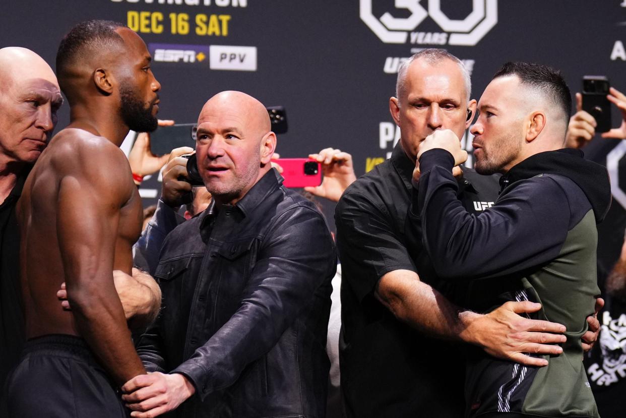 Leon Edwards (left) defends his title against Colby Covington (right) (Zuffa LLC via Getty Images)
