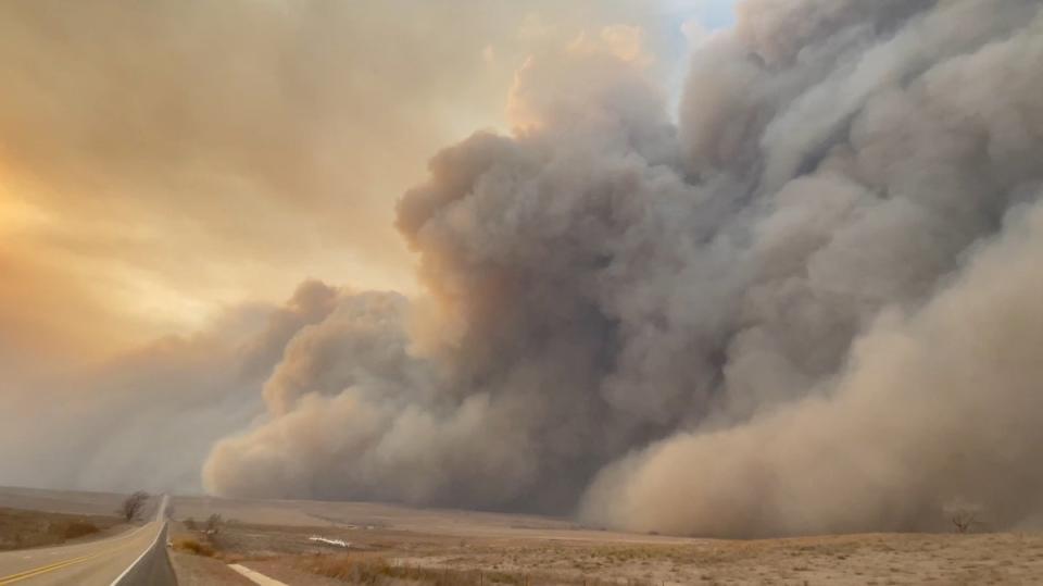 Smoke rises from a wildfire in Texas (Jeff Bartlett via REUTERS)