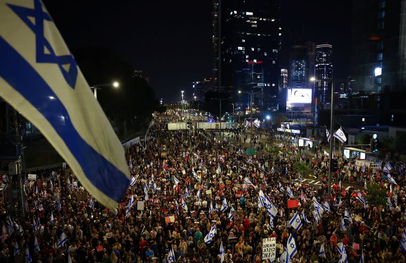 Protest against Israeli PM Netanyahu's government and to call for the release of hostages kidnapped in the deadly October 7 attack by Hamas, in Tel Aviv