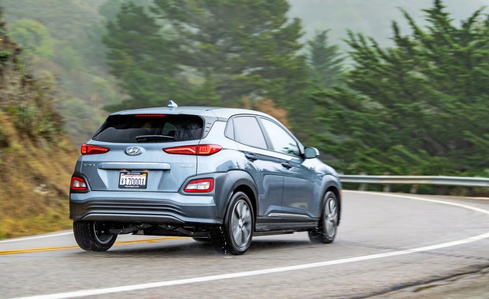 <p>It was a bit quicker at the test track, nipping the Chevy by a tenth in both zero-to-60-mph acceleration and through the quarter-mile. On the skidpad, the Kona Electric pulled 0.83 g against the Bolt's 0.80, although we were unable to hustle the Hyundai through our slalom quite as fast as we could the Chevy.</p>