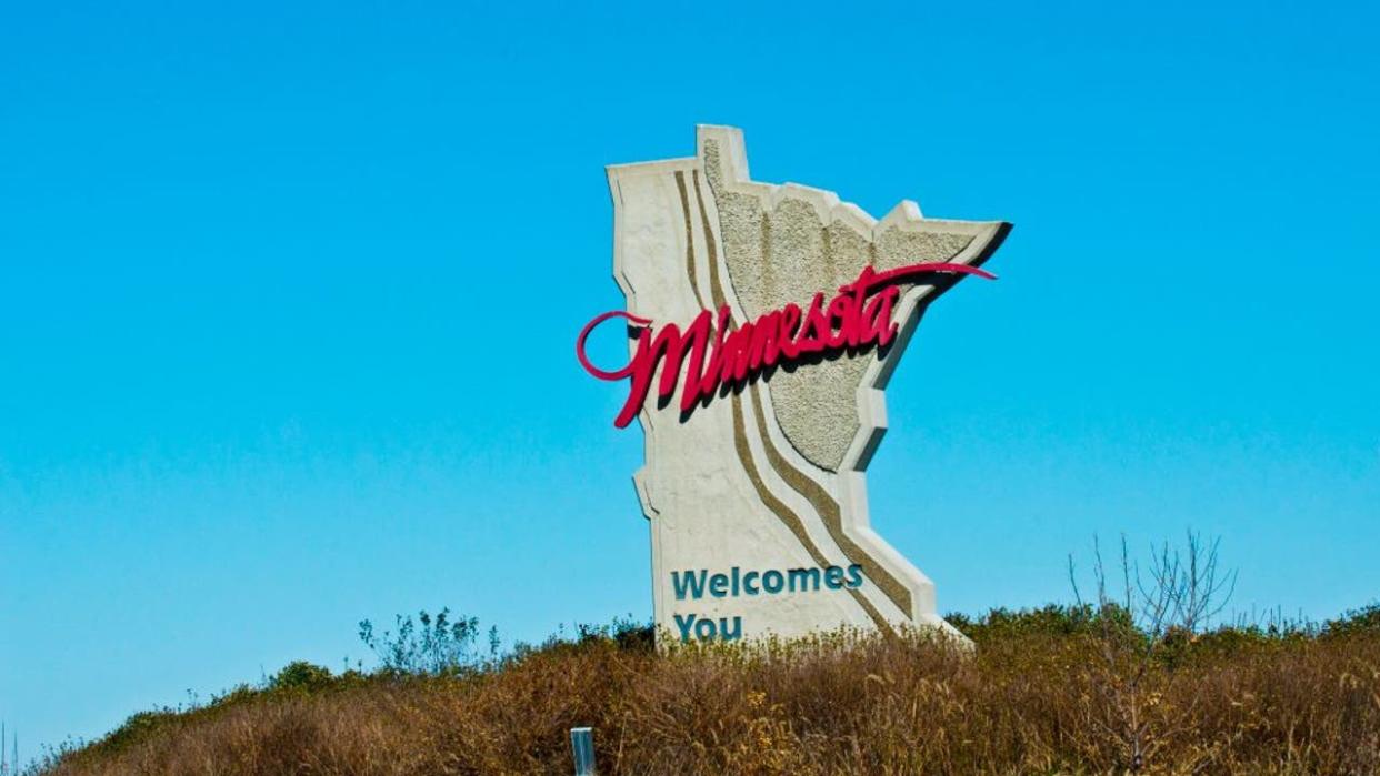 <div>Minnesota Border Welcome Monument Sign. (Photo by: Bernard Friel/Education Images/Universal Images Group via Getty Images)</div>