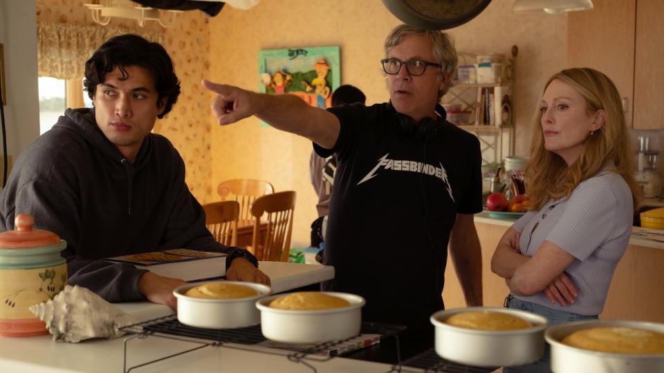 L to R: Charles Melton as Joe, Todd Haynes Director and Julianne Moore as Gracie Atherton-Yoo.