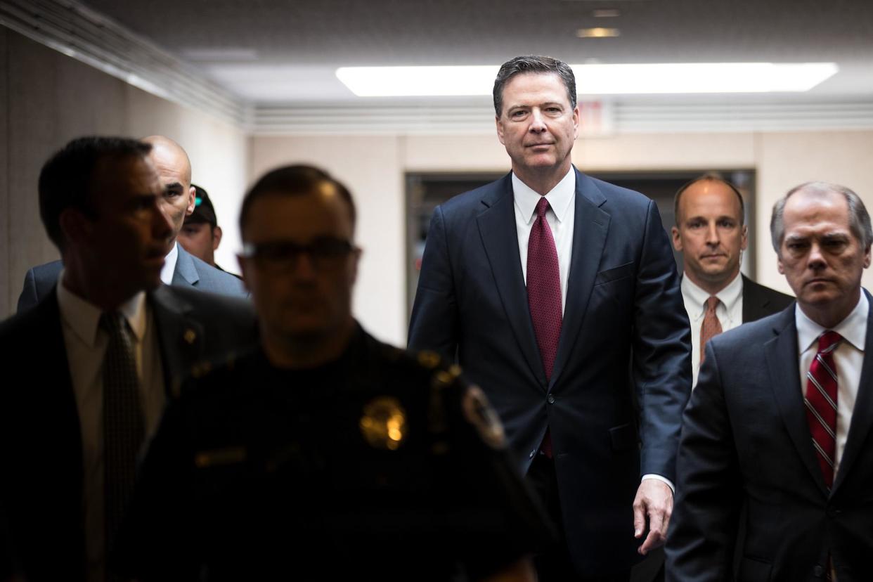 Former FBI Director James Comey leaves a closed session with the Senate Intelligence Committee on June 8, 2017: Getty Images